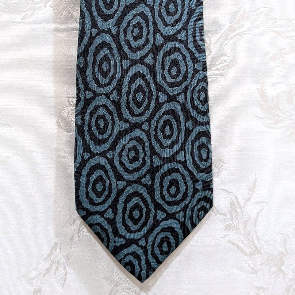 Armani Vintage Silk Jacquard Foulard Tie Teal Geometric Circles Designer 3.5"